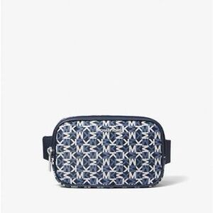 Michael Kors Khai Blue and White Monogram Nylon Sling Pack Belt Bag